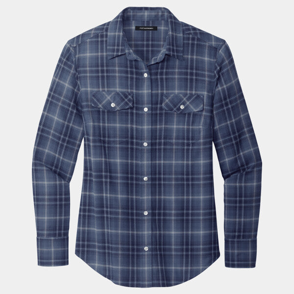 LADIES LONG SLEEVE OMBRE PLAID SHIRT