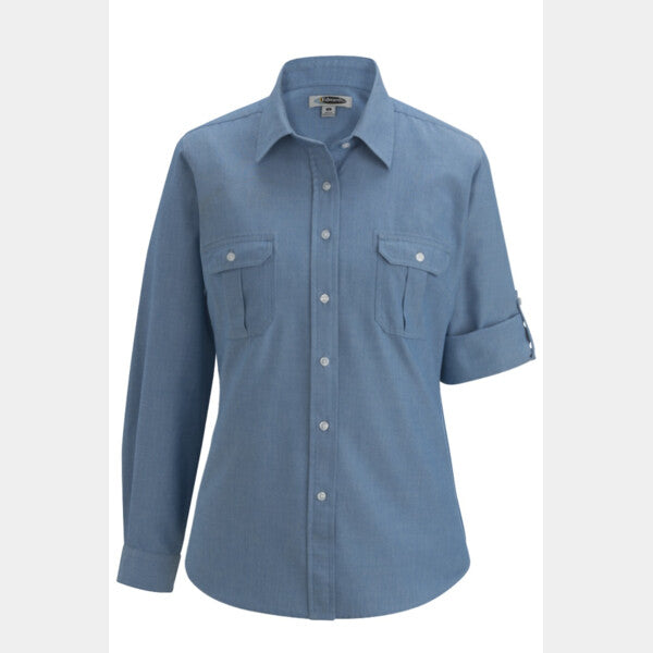 LADIES' CHAMBRAY ROLL-UP SLEEVE SHIRT