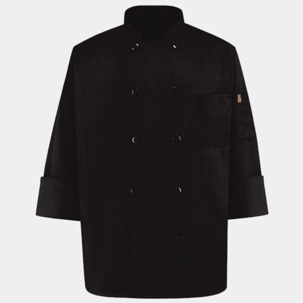 TEN PEARL BUTTON BLACK CHEF COAT