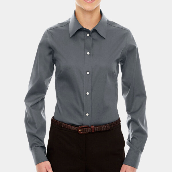 LADIES' CROWN COLLECTION® SOLID STRETCH TWILL WOVEN SHIRT