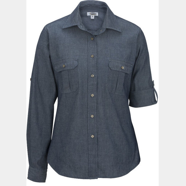 LADIES' CHAMBRAY ROLL-UP SLEEVE SHIRT