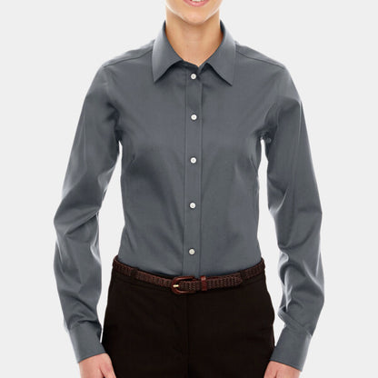 LADIES' CROWN COLLECTION® SOLID STRETCH TWILL WOVEN SHIRT