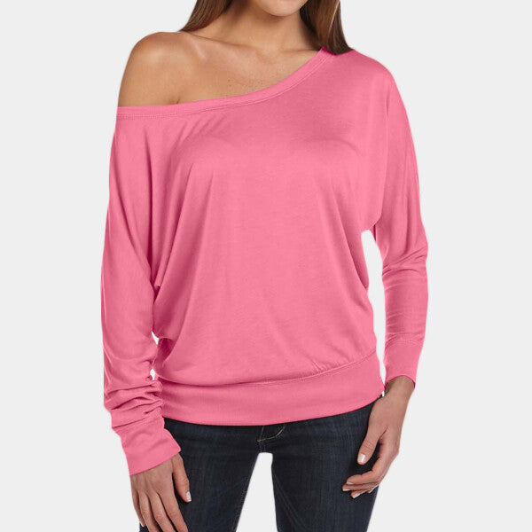 LADIES' FLOWY LONG-SLEEVE OFF SHOULDER T-SHIRT