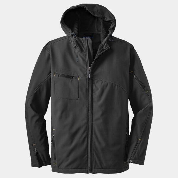 TEXTURED HOODED SOFT SHELL JACKET