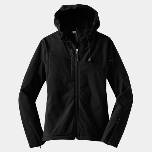 LADIES TEXTURED HOODED SOFT SHELL JACKET