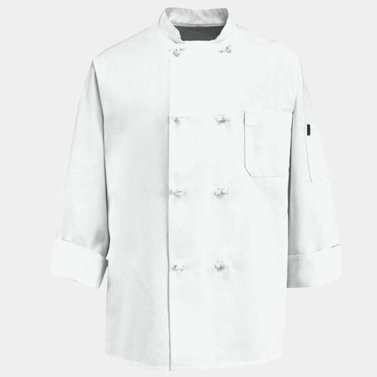 EIGHT KNOT BUTTON CHEF COAT WITH THERMOMETER POCKET