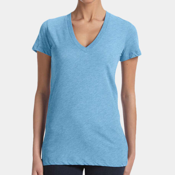 LADIES' TRIBLEND SHORT-SLEEVE DEEP V-NECK T-SHIRT