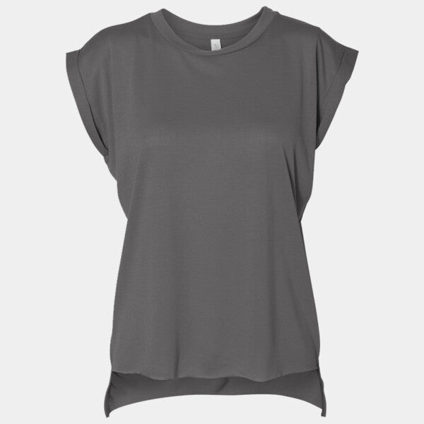 LADIES' FLOWY MUSCLE T-SHIRT WITH ROLLED CUFF