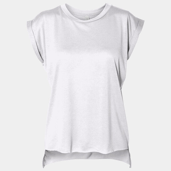 LADIES' FLOWY MUSCLE T-SHIRT WITH ROLLED CUFF