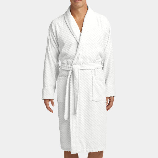 CHECKERED TERRY SHAWL COLLAR ROBE