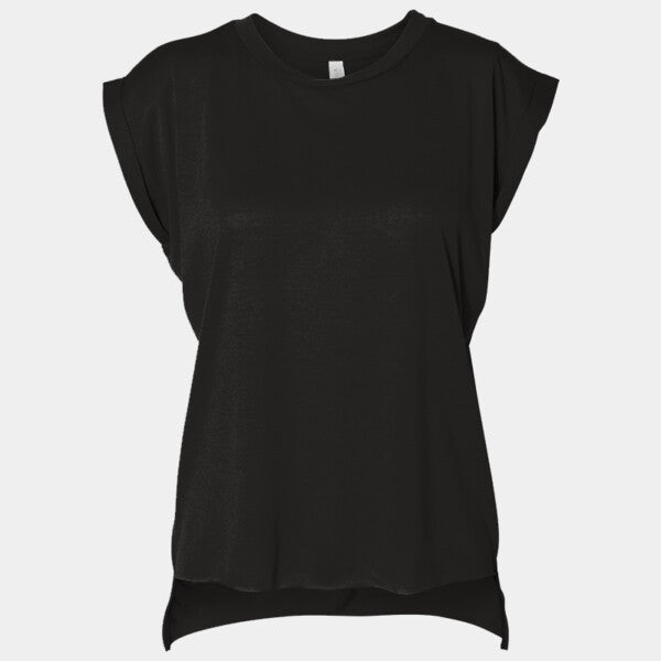 LADIES' FLOWY MUSCLE T-SHIRT WITH ROLLED CUFF